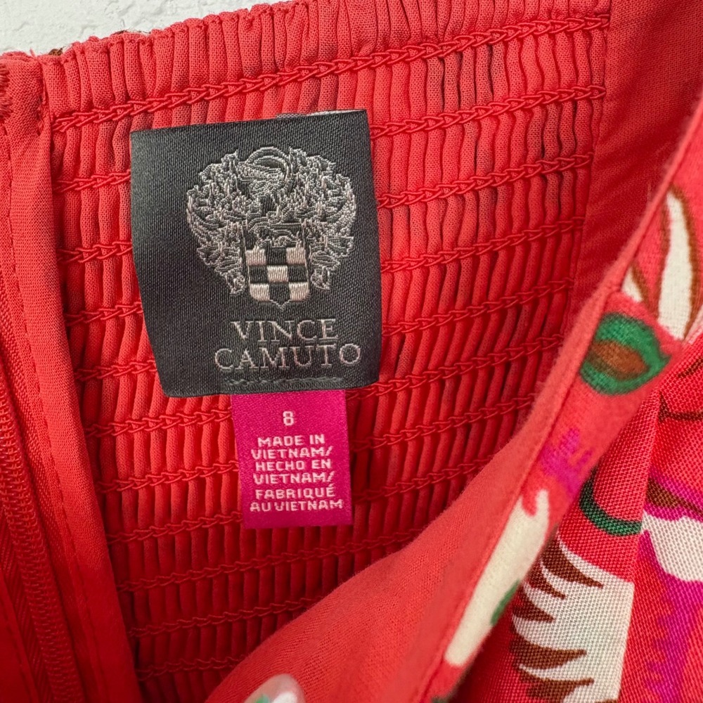 Vince Camuto Pink Floral Paisley Puff Sleeve Midi Dress Cotton Sz8 Side Pockets - Picture 4 of 11